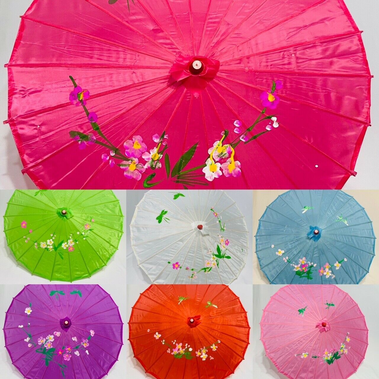 Chinese bamboo floral Umbrella, Wedding Dance Party Art Deco Painted -USA Seller