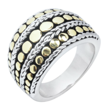 Two Tone Band Dot Woven Weave Gold Silver Black Classic Design Ring Size... - $38.00