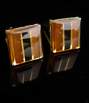 Vintage Versace Cufflinks - Art Deco stripe - gold brown Enamel couture ... - $145.00