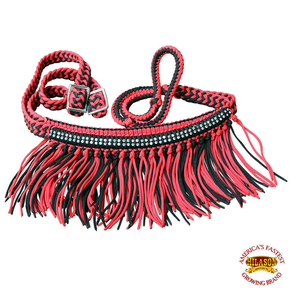 UA142 1" X 8Ft Hilason Braided Barrel Horse Racing Reins Knots Fringe