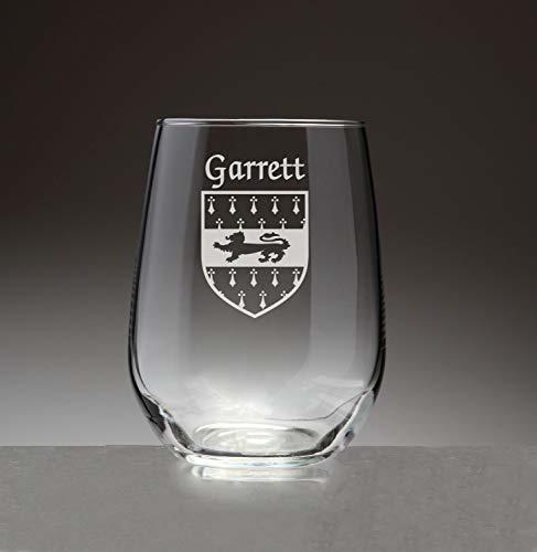 Garrett Irish Coat of Arms Stemless Wine Glasses (Sand Etched)