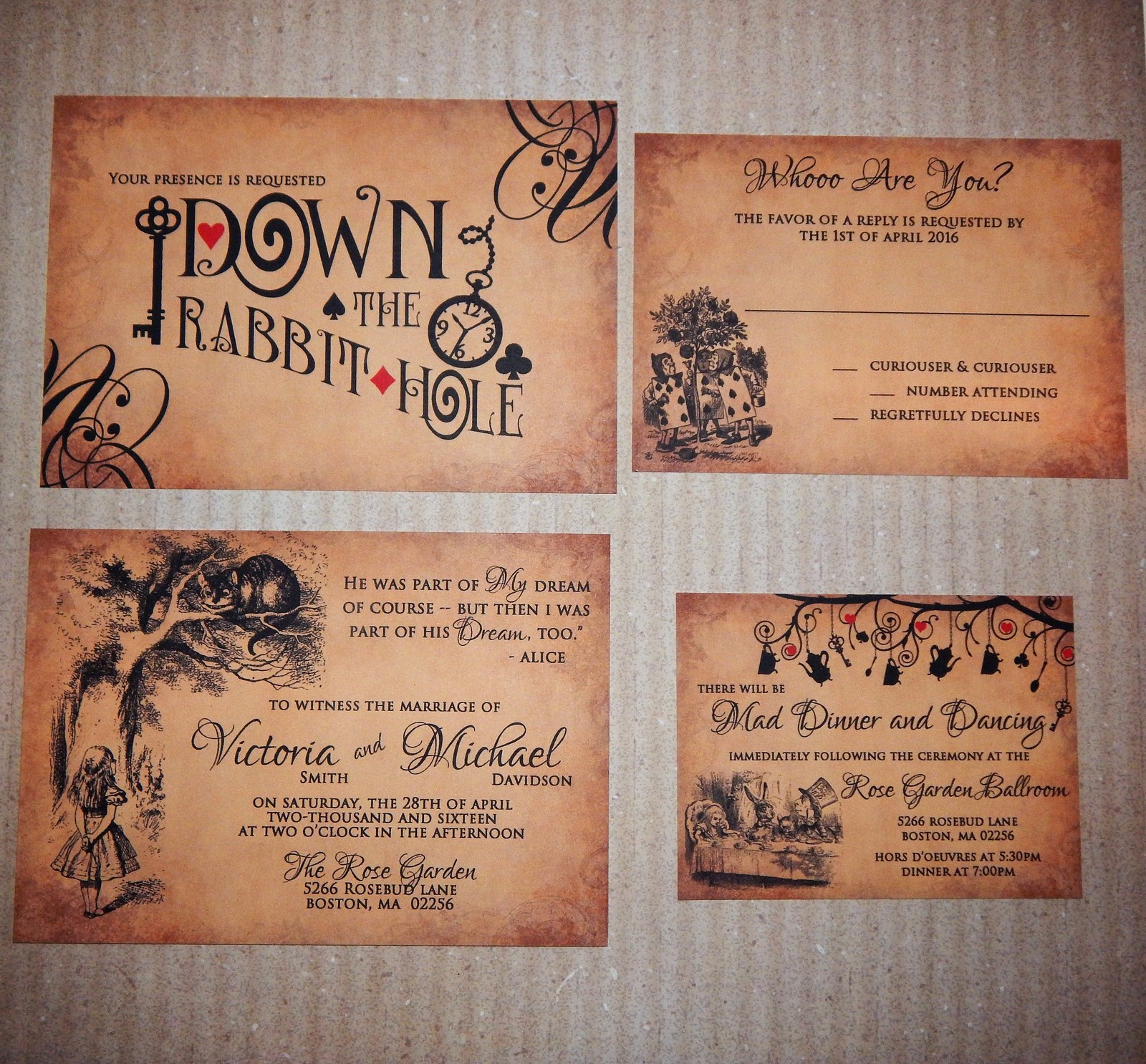 Alice in Wonderland Themed Wedding invitation Set: RSVP Reception ...