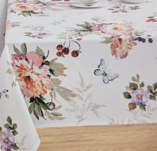 Jacquard Printed Fabric Tablecloth,60"x84"Oblong,BUTTERFLIES&FLOWERS,VICTORIA,BM - $24.74