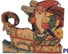 * Vintage Santa Claus Paper Table Decoration Sleigh Mountain Goat Gift Present