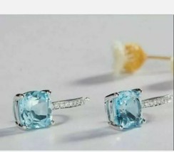 2.00Ct Cushion Cut Aquamarine Diamond Drop &amp; Dangle Earrings 14K White G... - $93.36