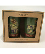 Set of Two 16oz Pint Glasses Football and Beer Pub Cup Beverage Green 5.... - $15.25