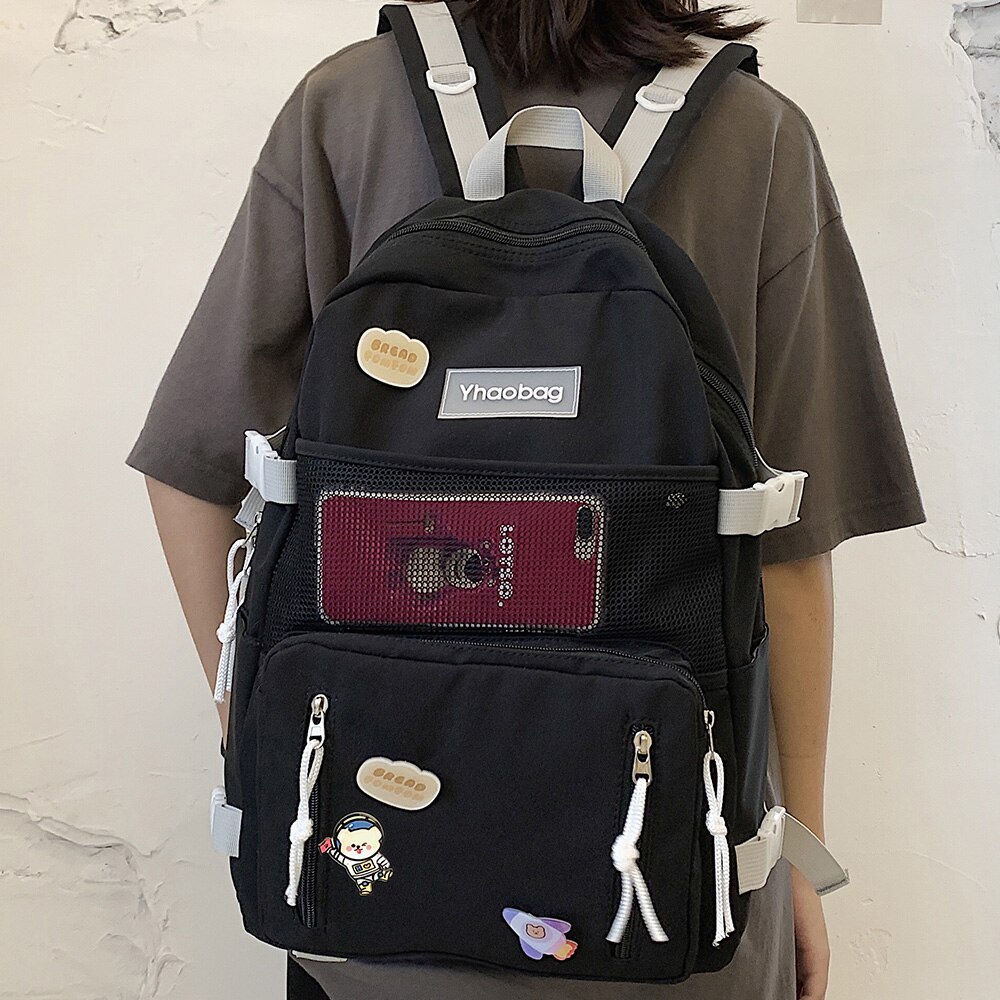 Lady Nylon Bae Backpack Kawaii Female School Bag Mesh Girl Book Cute ...