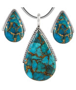 Antique Silver with Genuine Copper-Infused Matrix Turquoise Necklace &amp; E... - $19.95