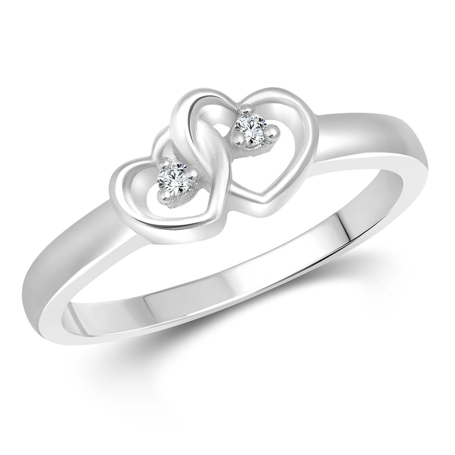 Lovely Double Heart Shape White CZ Diamond 14K White Gold Fn Engagement Ring