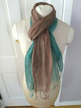 Neck Scarf Women Oblong 70&quot; Rectangle Wrap Fringe Fringed Ombre Green Br... - $14.43