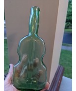 Vintage 7 3/8 inch tall Figural Green Glass Violin Bottle - $16.99