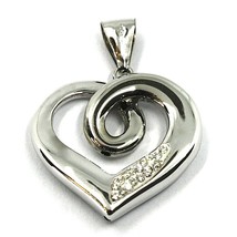 SOLID 18K WHITE GOLD PENDANT HEART, SPIRAL, KNOT, CUBIC ZIRCONIA, 20mm, 0.8" image 1
