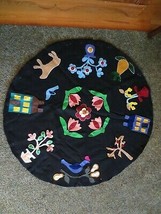 Colorful APPLIQUED Black Felt HOLIDAY TABLE COVER to Complete - 36&quot; Diam... - $25.00