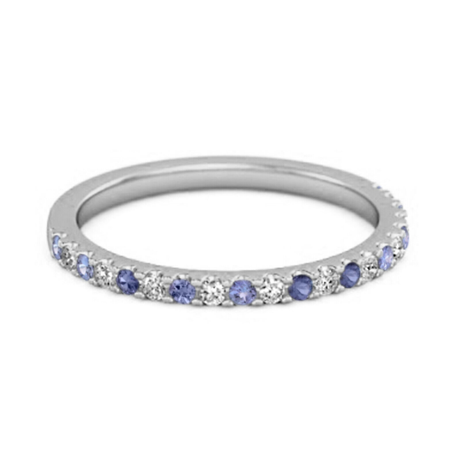 0.18 Cts Tanzanite Half Eternity Band 9k White Gold Stackable Ring