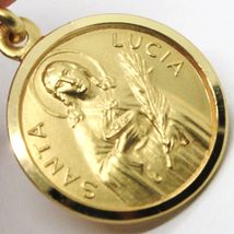 18K YELLOW GOLD HOLY ST SAINT SANTA LUCIA LUCY ROUND MEDAL MADE IN ITALY, 17 MM  image 4