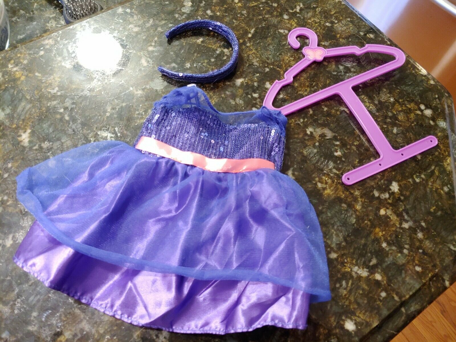 18 Inch Doll Dress Purple Glitter Head Band Hanger My Life As - $17.90