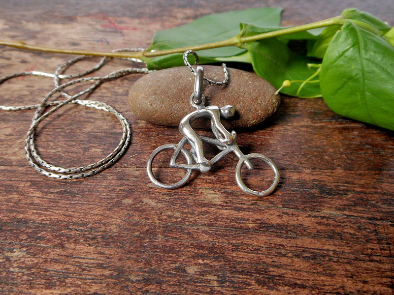 Primary image for 925 Silver Bicycle Pendant, Cyclist  Pendant, Sport Pendant, Bike Lover Gifts