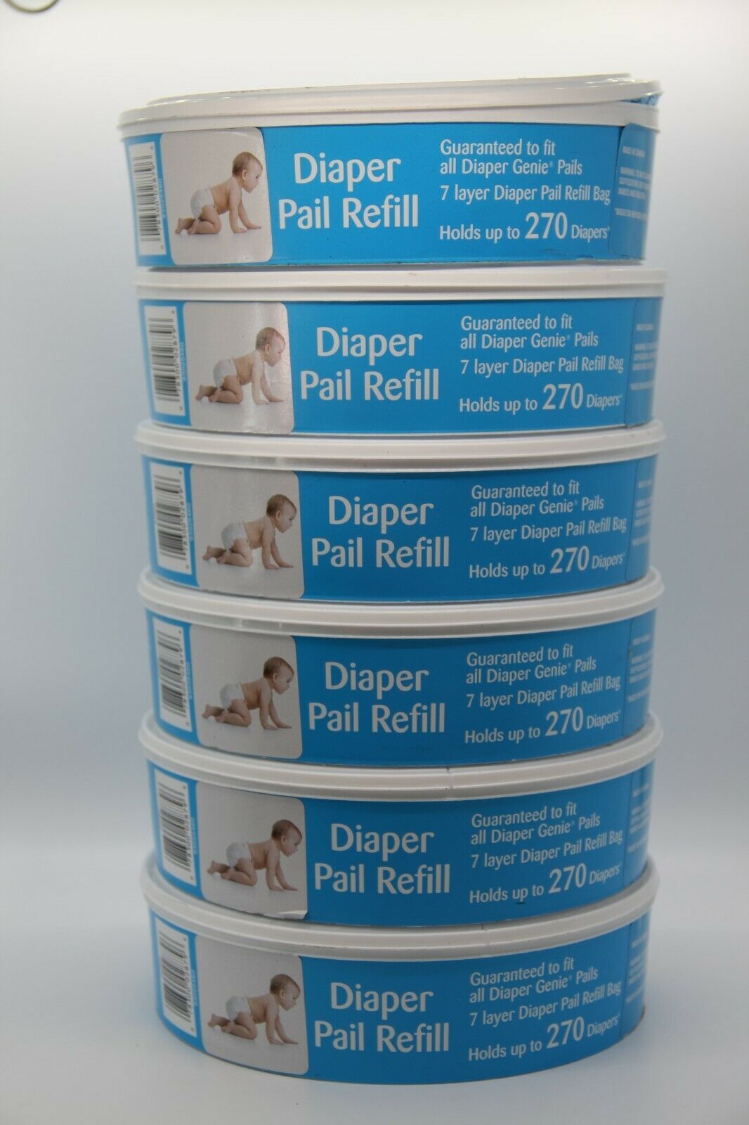 Diaper Pail Refill Bag 6 Pack (1,620 Total, Fits Diaper Genie, 7 Layer
