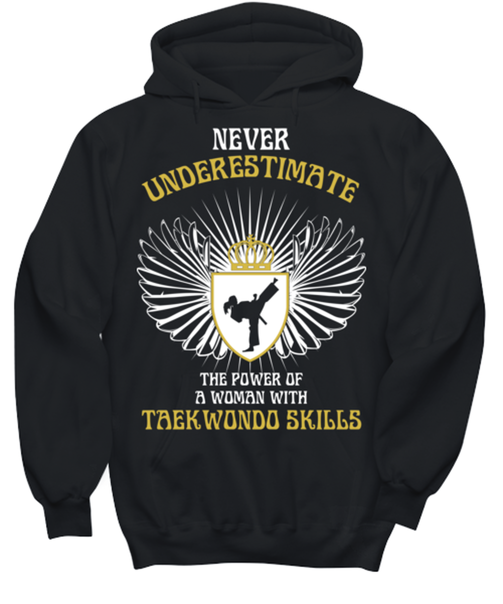 Woman With Taekwondo Skills, black Hoodie. Model 6400014