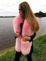 Arctic Fox Fur Boa 70' (180cm) Pink Fur Stole Collar Saga Furs Big Fur Scarf