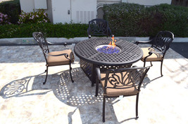 Outdoor propane fire pit 5 piece set 52" round table 4 Elisabeth dining chairs image 1