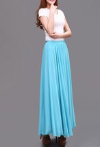 AQUA BLUE Long Chiffon Skirt High Waisted Plus Size Wedding Chiffon Skirt image 4