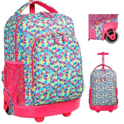 Girls School Wheeled Rolling Backpack Kids Book-Bag Carry On Travel ...