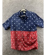 Rustic Blue Men&#39;s Button-Up Shirt Short Sleeve Red White Blue Stars Size... - $11.65