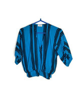 Vintage GIANNI LO GIUDICE per PETALI 100% Silk Blue Black Striped Blouse - $28.01