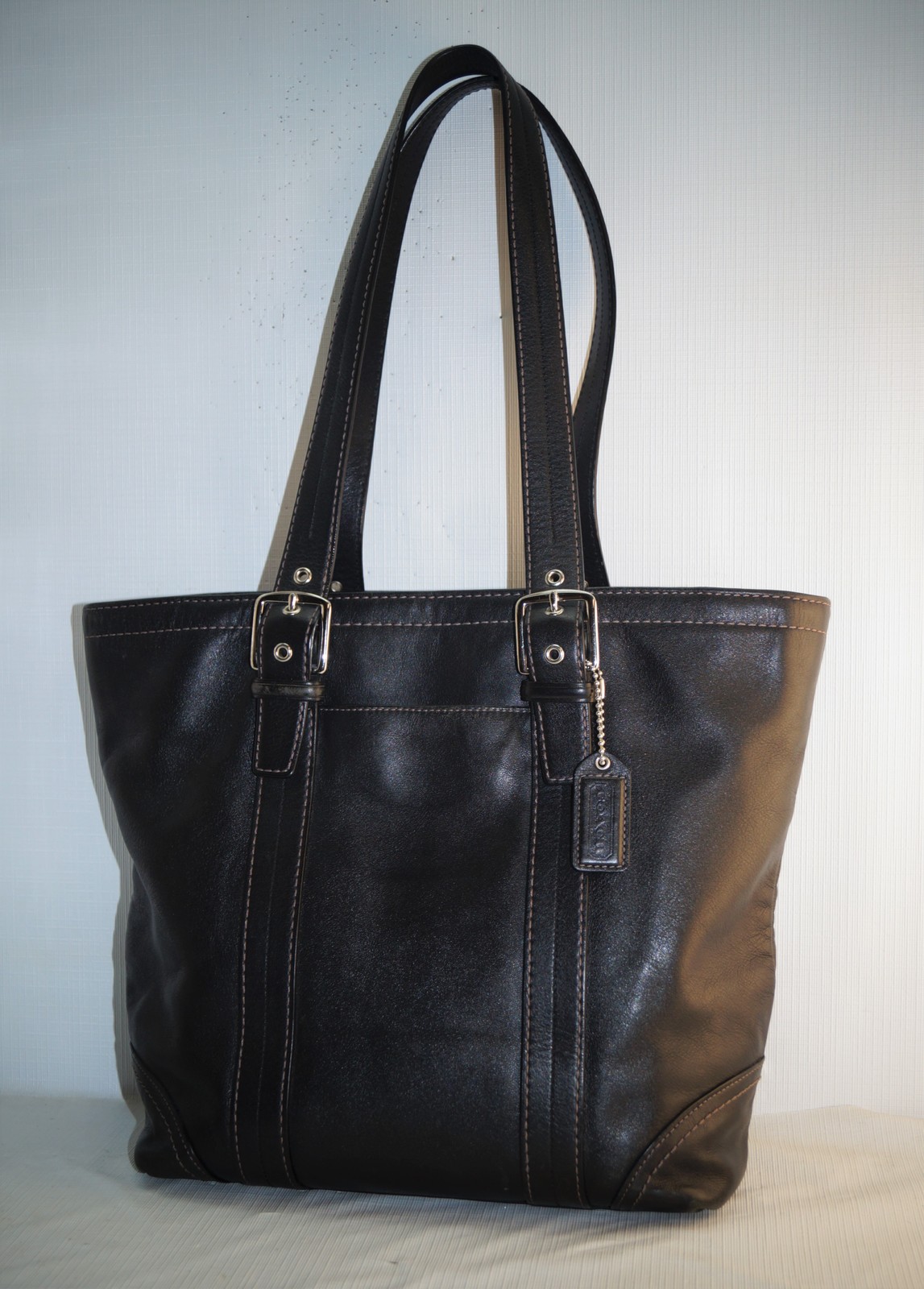 Vintage Coach The Hamptons Large Travel Tote Shoulder Bag Purse Black Leather - Handbags & Purses