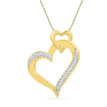 10k Yellow Gold Round Diamond Heart Love Fashion Pendant 1/10 Ctw - $199.00
