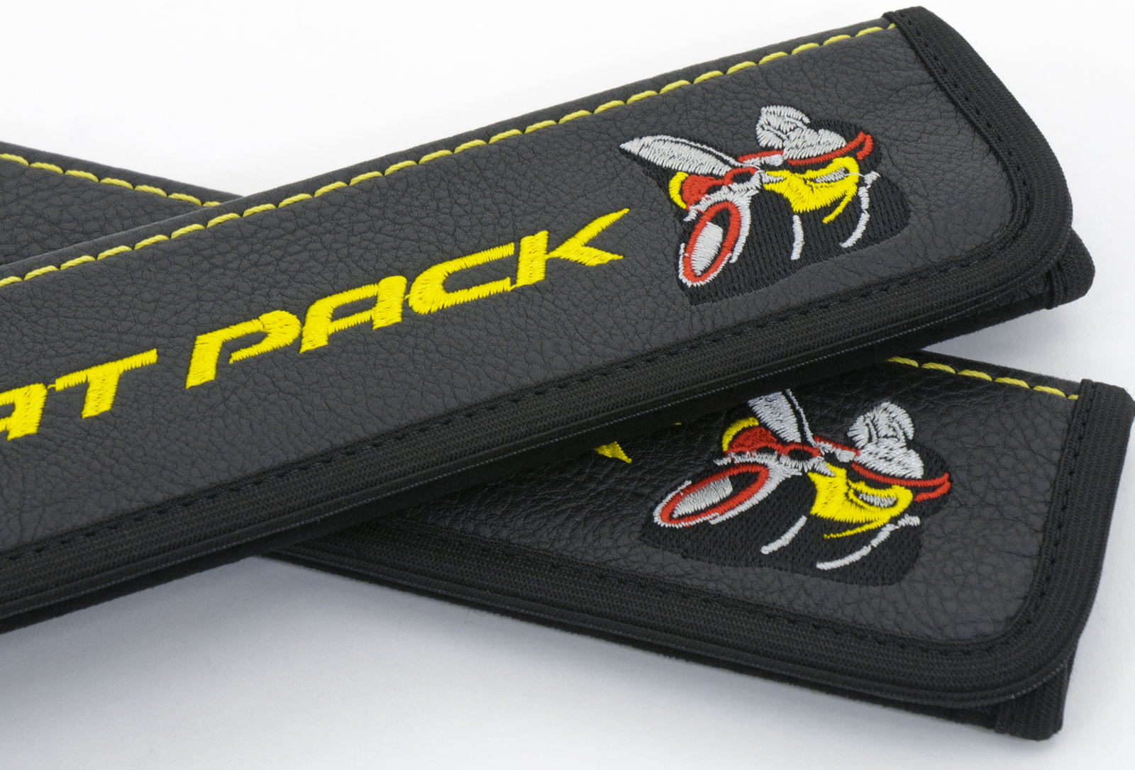 Seat belt Shoulder Pads fits Scat Pack Dodge Black Leather Yellow