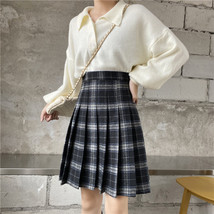 Knee Length Pleated Plaid Skirt Women Plus Size Navy Black Pleated PLAID SKIRTS image 9