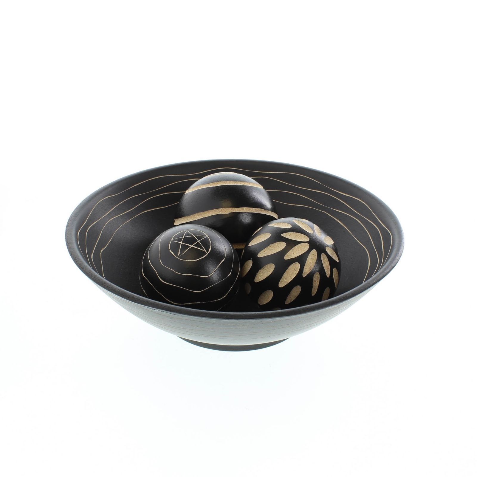 ARTISAN DECORATIVE BOWL and BALLS Centerpiece Set Black Wood