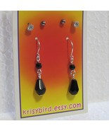 3 pair Fashion Earrings Black Drop earrings with Gunmetal Balls and Clea... - $4.00