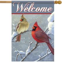 Winter Cardinals Welcome House Flag - 2 Sided Message, 28&quot; x 40&quot; - $29.85