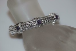 Designer Judith Ripka Sterling Silver Amethyst Braid Motif Hinged Cuff Bracelet - $247.78