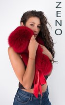 Fox Fur Collar Saga Furs Big Scarf 43' Inches Dark Red Stole Detachable Ribbon image 5