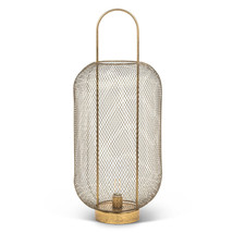 Barrel Style Lantern Lamp LED Tall Mesh Style 22.5" High Metal Gold image 2