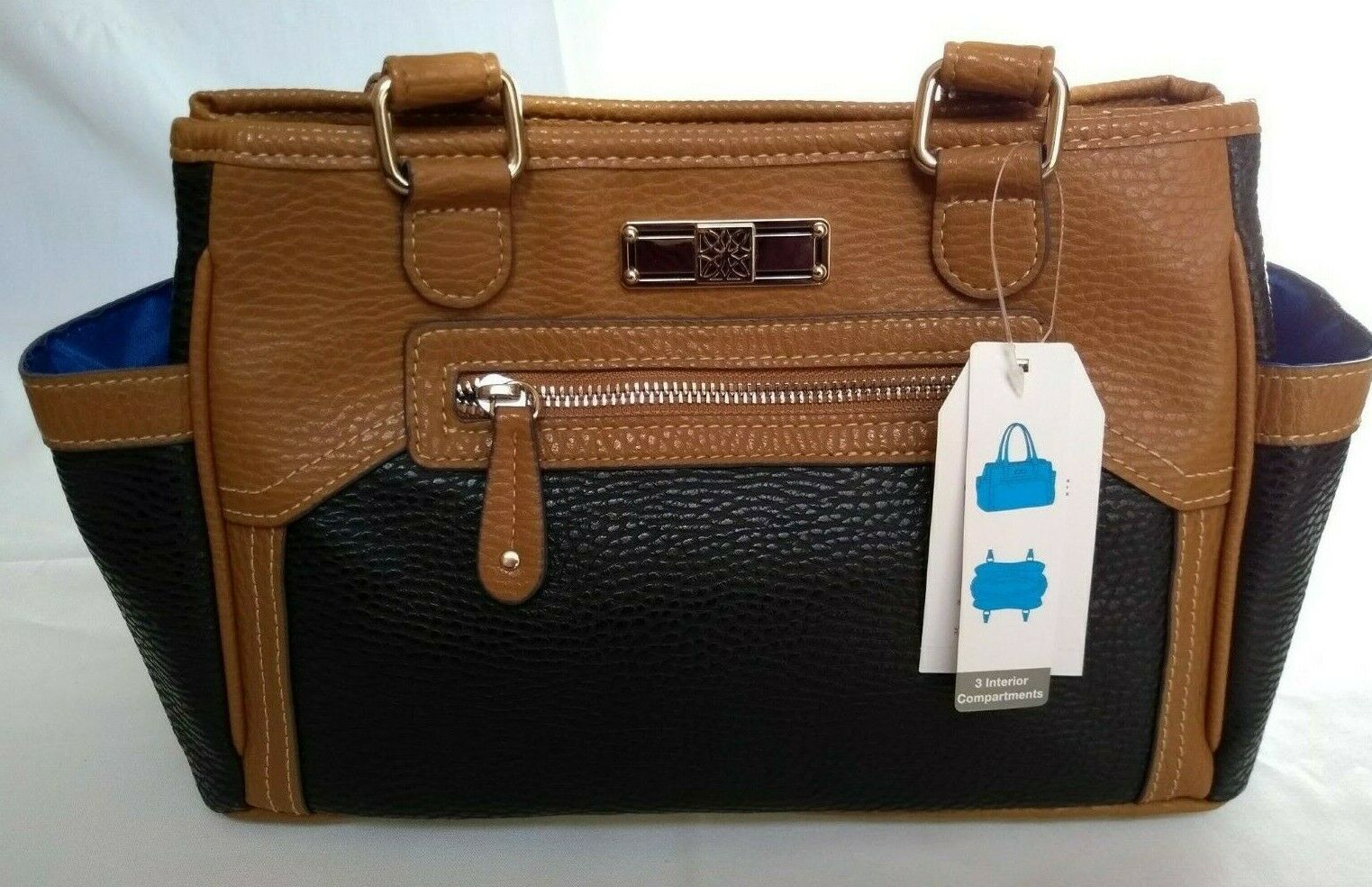 Time & Tru faux leather brown black Women Purse Handbag 3 interior