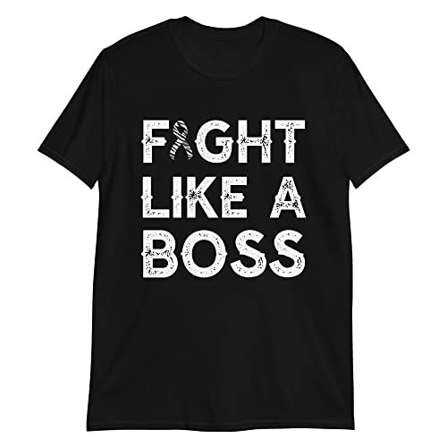 Fight Like a Boss Carcinoid Cancer Awareness Zebra Print Ribbon T-Shirt Black