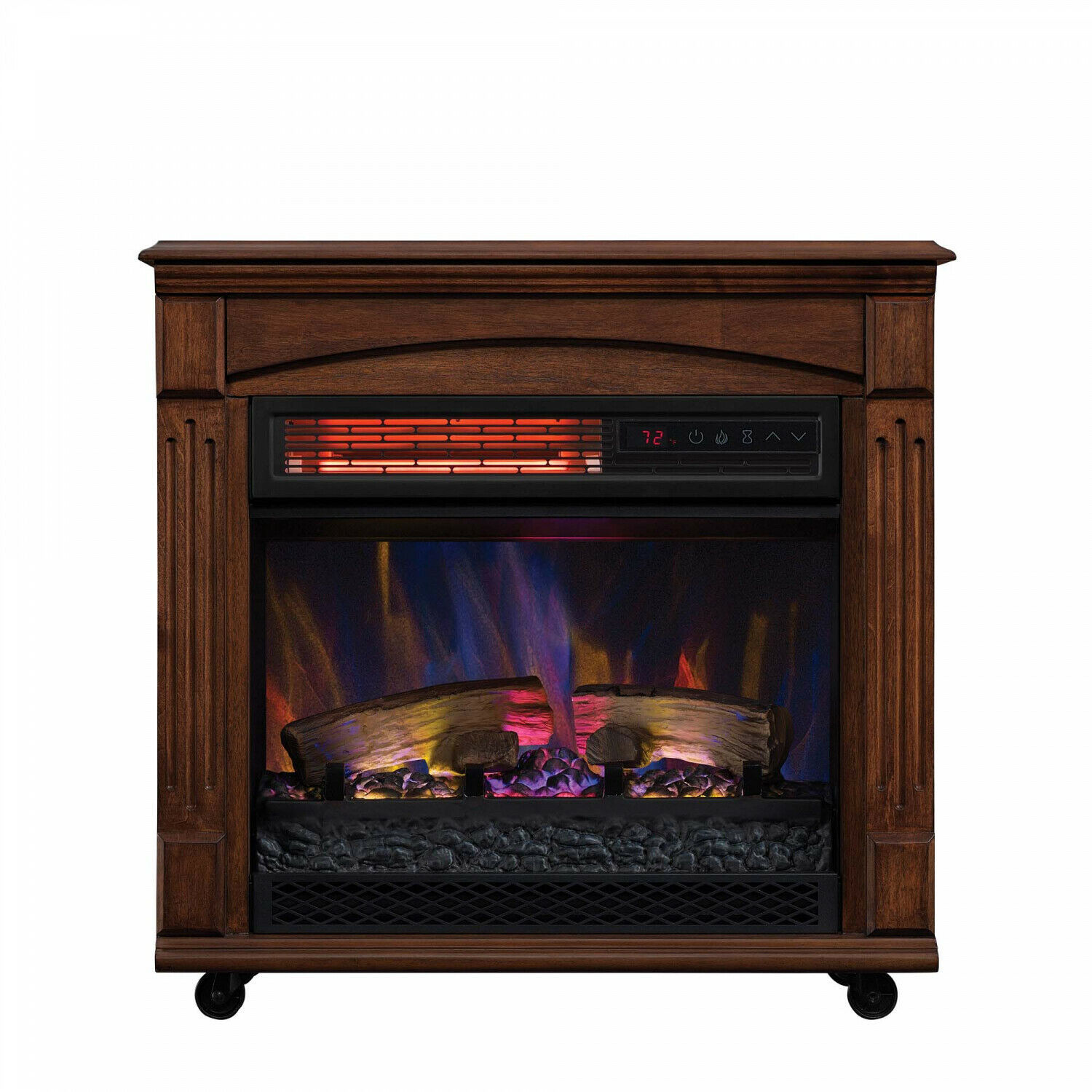 Electric Fireplace Chimney Rolling Mantel Freestanding Space Heater