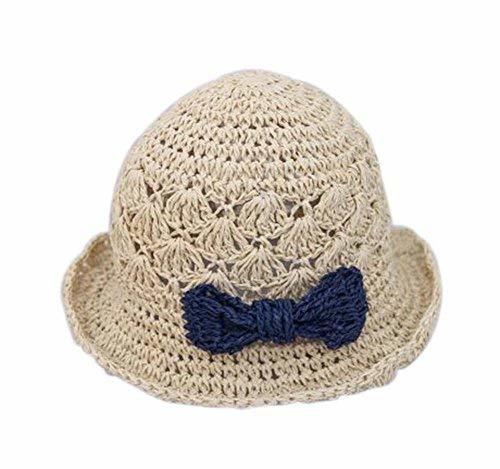 PANDA SUPERSTORE Fashionable Summer Straw Beach Bow Cream-Colored Girl Hat