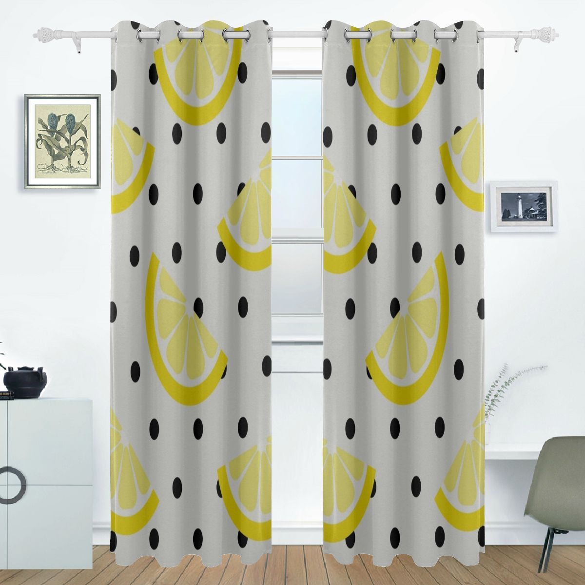 Kitchen Window Curtain Summer Lemon Yellow Fruit Print Modern Curtains