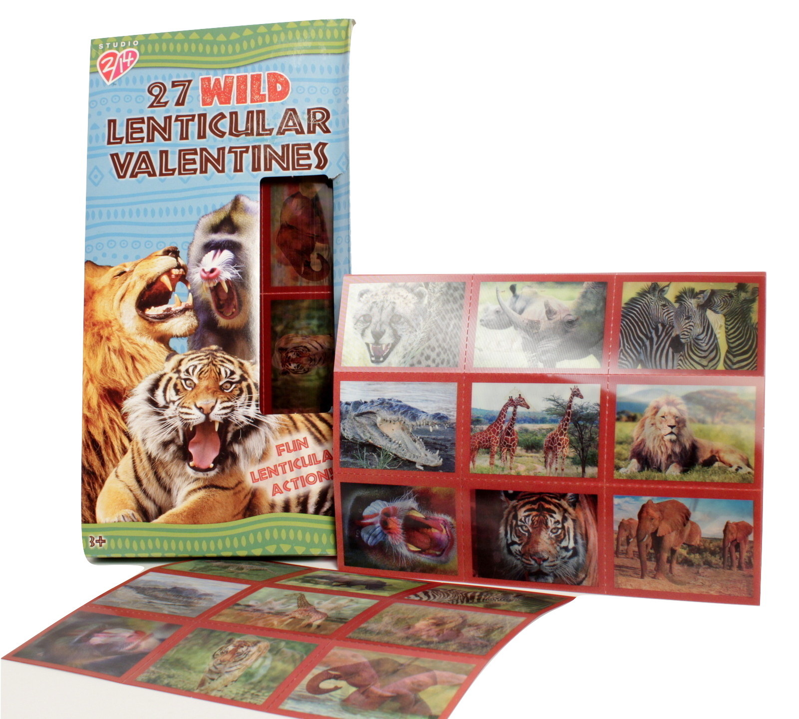 Wild Animal Lenticular Valentine's Day Classroom Cards 27 Count Box