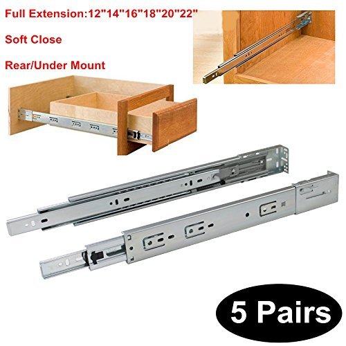 5 Pairs Soft Close Rear/Under Mount Drawer Slides Glides DHH3220 inch