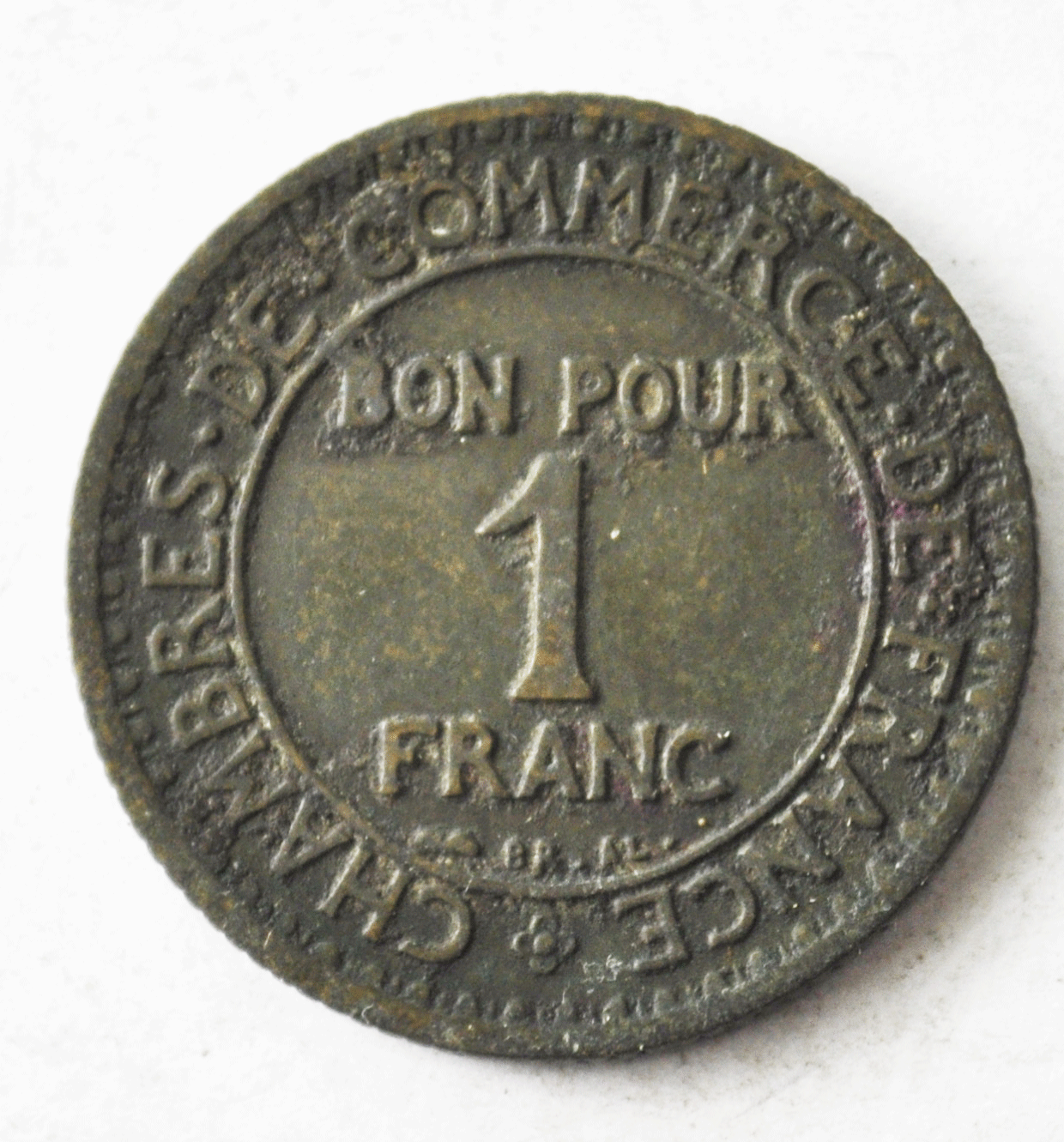 1923 France One Franc Km# 876 Aluminum Bronze Commerce Industrie Bon 