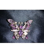 Vintage Gold Tone Prong Set Shades of Purple Rhinestones Butterfly Brooc... - $79.00