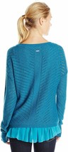 NWT New Womens L Prana Ellery Sweater Top Cotton Aqua Blue Layered LS Lo... - $127.64