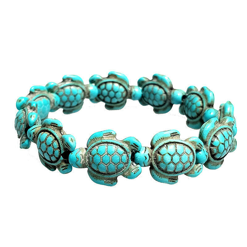 Sea Turtle Shape Turquoise Colorful Beads Beaded Yoga Life Energy Bracelet D